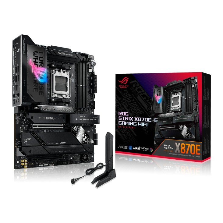  X870E ATX Motherboard: AM5 Socket For AMD Ryzen 7000/8000/9000 Series Processors<BR>4x DDR5, 4x SATA 6Gb/s, PCIe 5.0, 3x M.2 Gen5* + 2x M.2 Gen4, USB 4.0, 1x 5GbE LAN, Wi-Fi 7 + Bluetooth 5.4, ROG SupremeFX 7.1 ALC4080* Audio, USB4/HDMI  